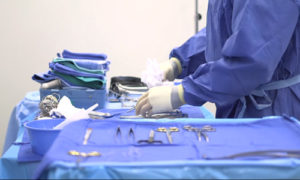surgical technology student working